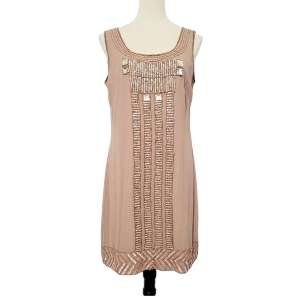Adrianna Papell Evening Sleeveless Shift Dress Beaded Sequin Embellished Size 10 - Picture 2 of 11